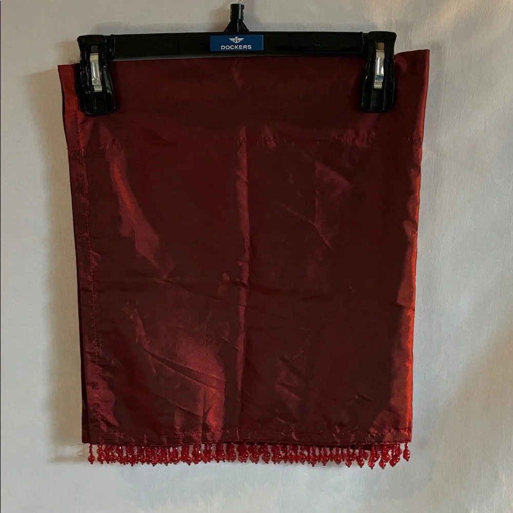 Global Home burgundy satin beaded window curtain valance set of 4 traditional